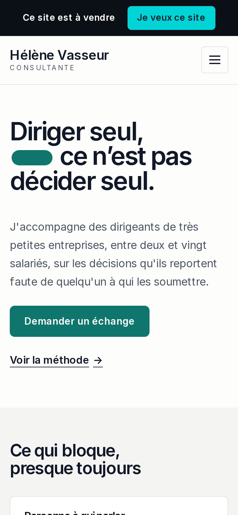 Site clé en main pour consultant, affiché sur un téléphone