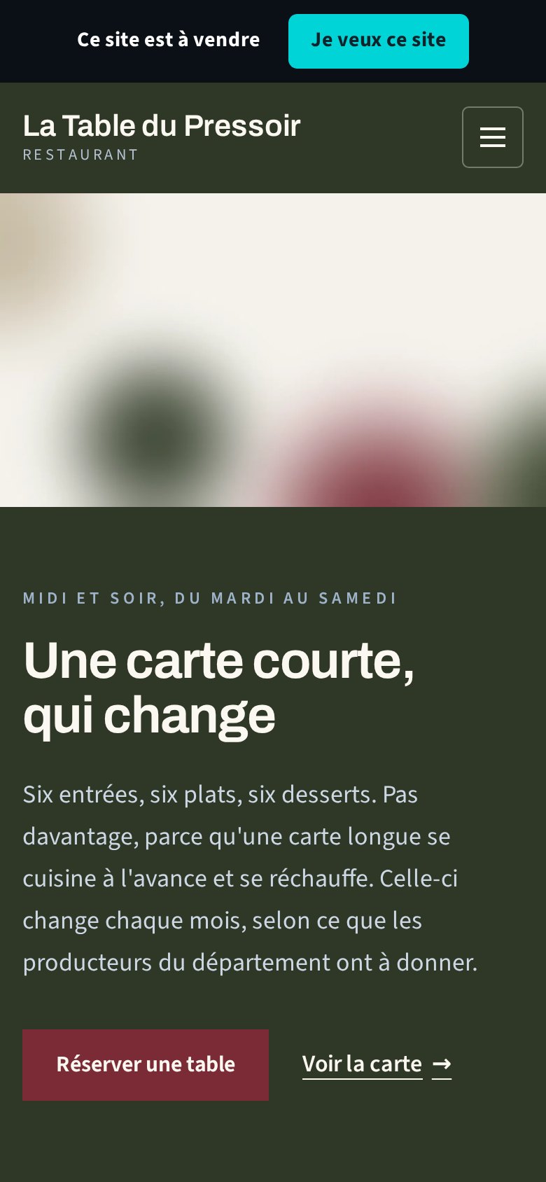 Site clé en main pour restaurant, affiché sur un téléphone
