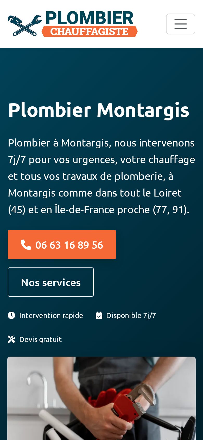 Aperçu sur mobile du site Plombier Chauffagiste Montargis