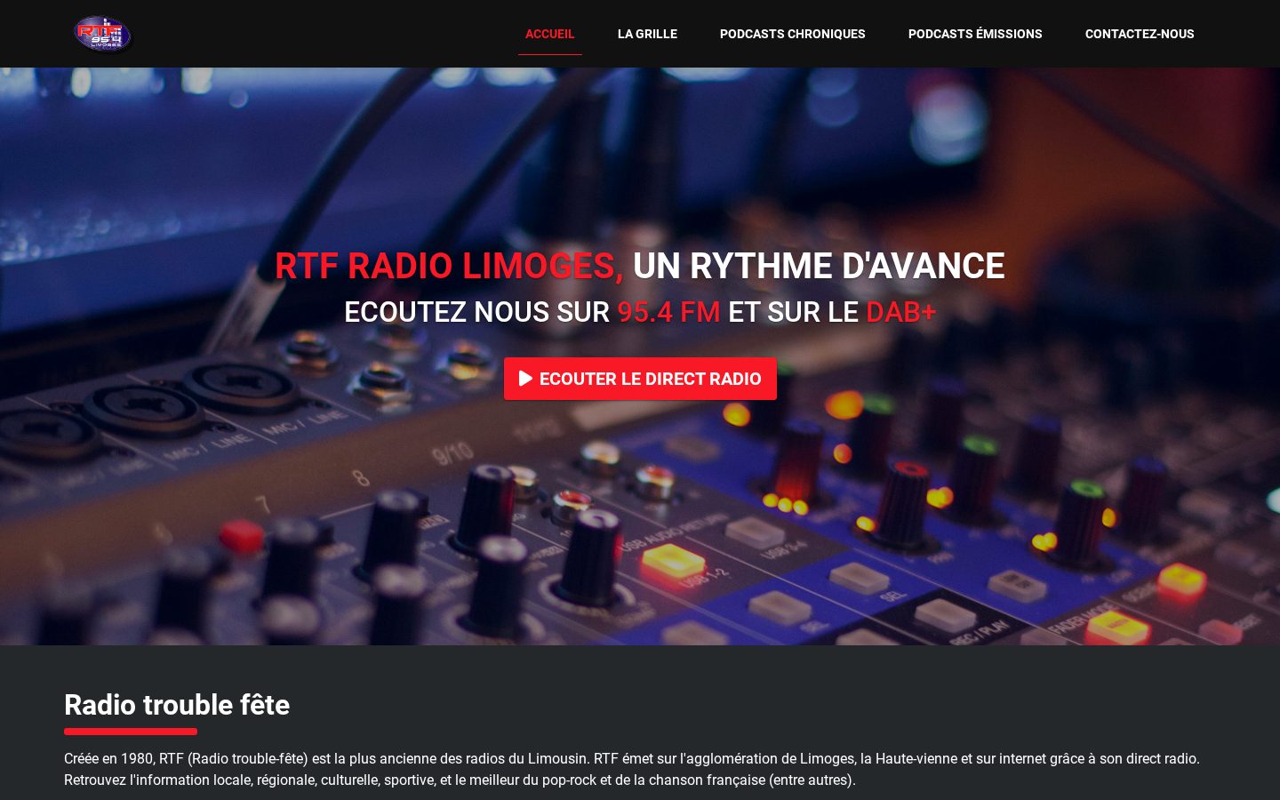 Aperçu sur ordinateur du site RTF Radio Limoges
